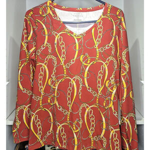 Talbots Tee Long Sleeve 95% Cotton 5% Spandex V Neck Burnt Orange Gold L Petite